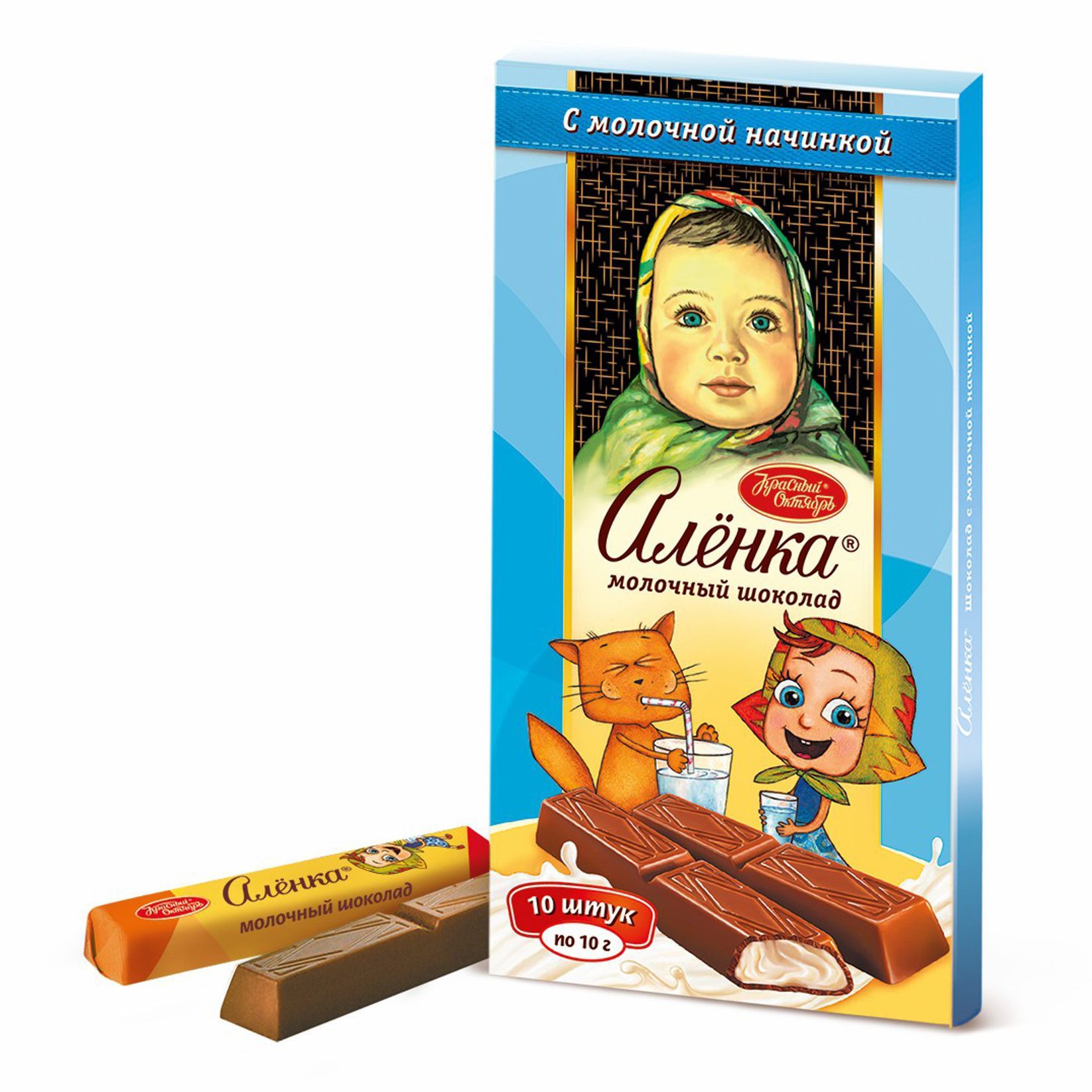 Шоколад Аленка с молочной начинкой в стиках (10шт*10гр) 100г*17шт*4бл