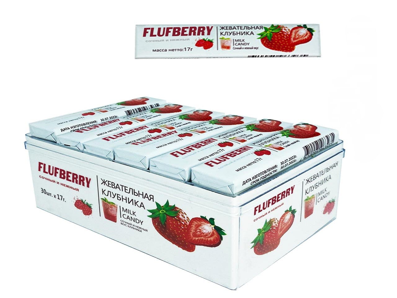 Жевательная конфета "Флуфбери / Flufberry" со вкусом клубники 17г*30шт*16бл