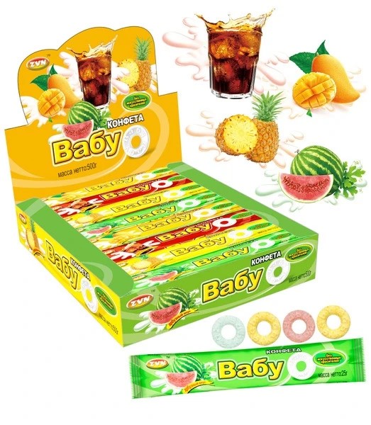Прессованные конфеты "Вабу" со вкусом ананаса, арбуза, колы, манго 19,5гр*20шт*12бл