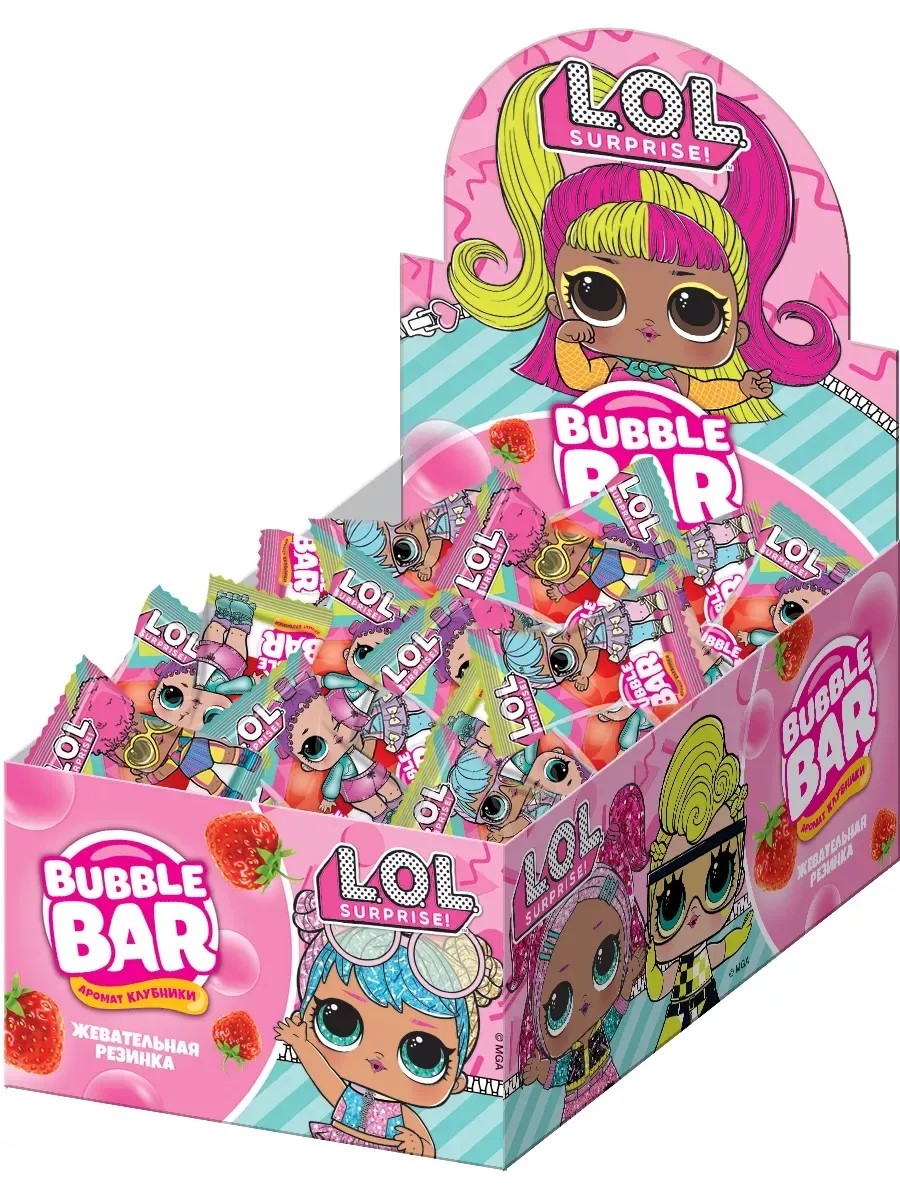 Жевательная резинка кислая с жидким центром "LOL BUBBLE BAR" 4гр*100шт