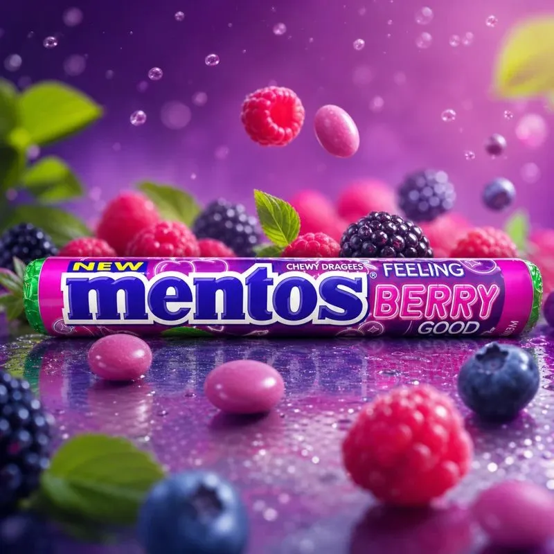 Жевательная конфета Ментос Вишня, черника, малина 37,5г*40шт*8бл