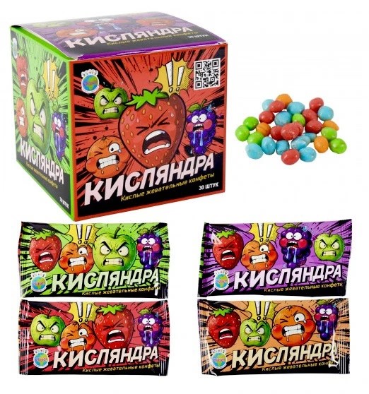 Кислые жевательные конфеты "Кисляндра" 12гр*30шт*20бл