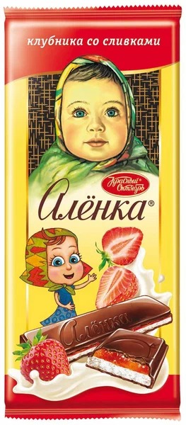 Шоколад молочный с начинкой "Аленка" с молочной и желейной начинками "клубника со сливками" 87гр*10шт