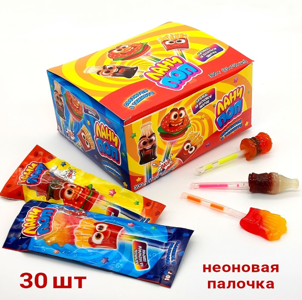 Карамель на неоновой палочке Ланч Поп® 10г*30шт*24б