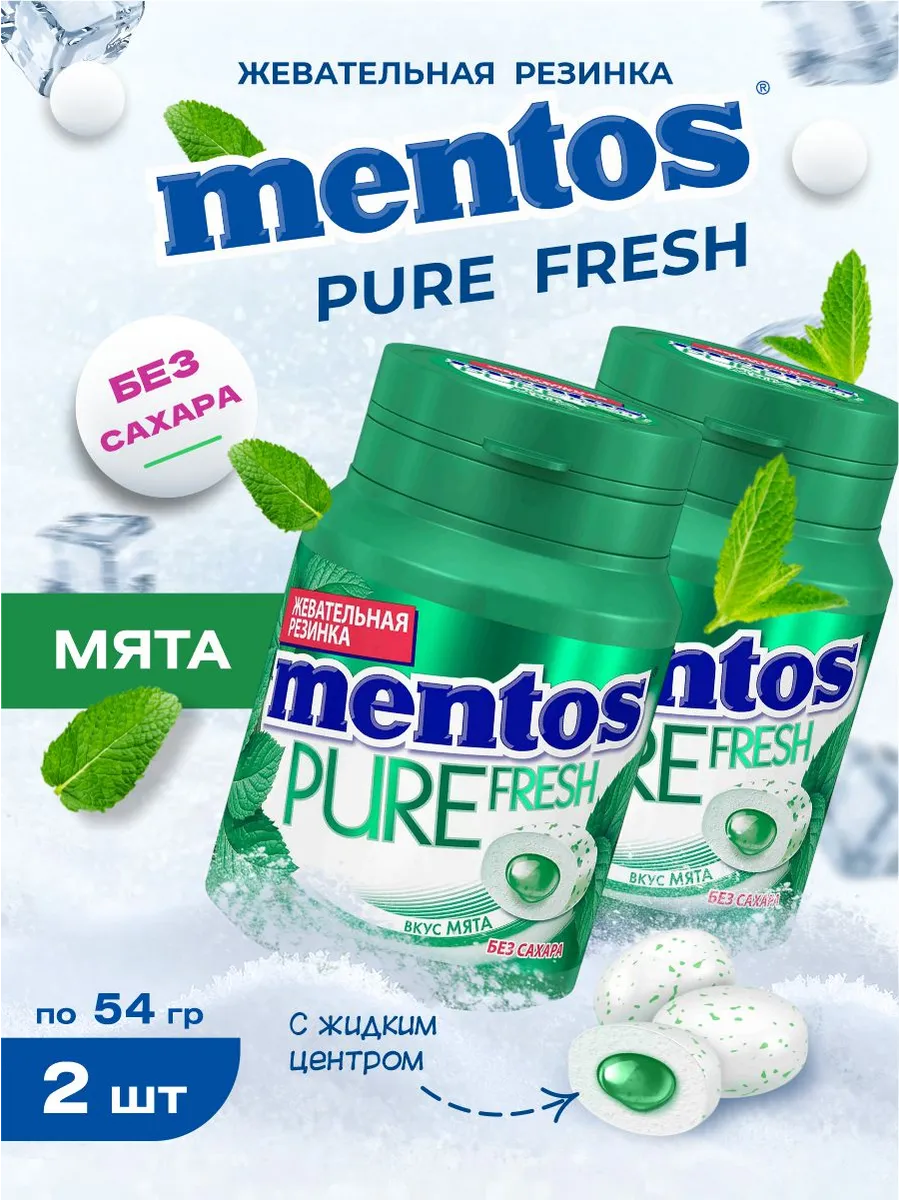 Жевательная резинка Ментос "Абсолютная свежесть / Pure Fresh" Банка Мята 54гр*6шт