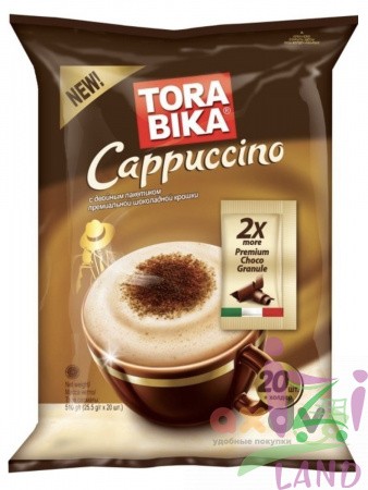 Кофе Tora Bika Капучино / Cappuccino с двойным пакетиком премиальной шоколадной крошки 25,5гр*12бл*20шт