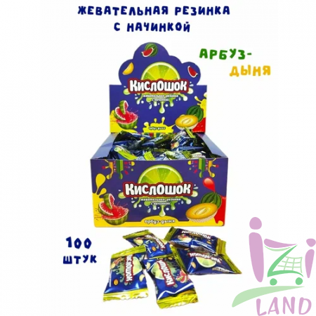 Жевательная резинка "Кислошок " с начинкой арбуз-дыня 4гр*100шт*12бл