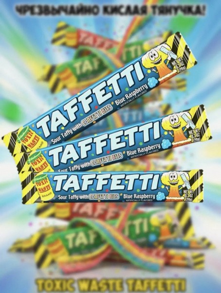 Жевательная конфета "Токсик Востл Таффетти Голубая малина / Toxic Wastle Taffetti Blue Raspberry" 20гр*24шт*8бл